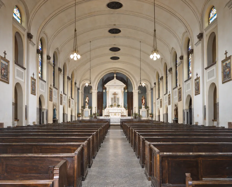The nave of St. Paul’s Church in color, from a photograph in the 1936 Diamond Jubilee book